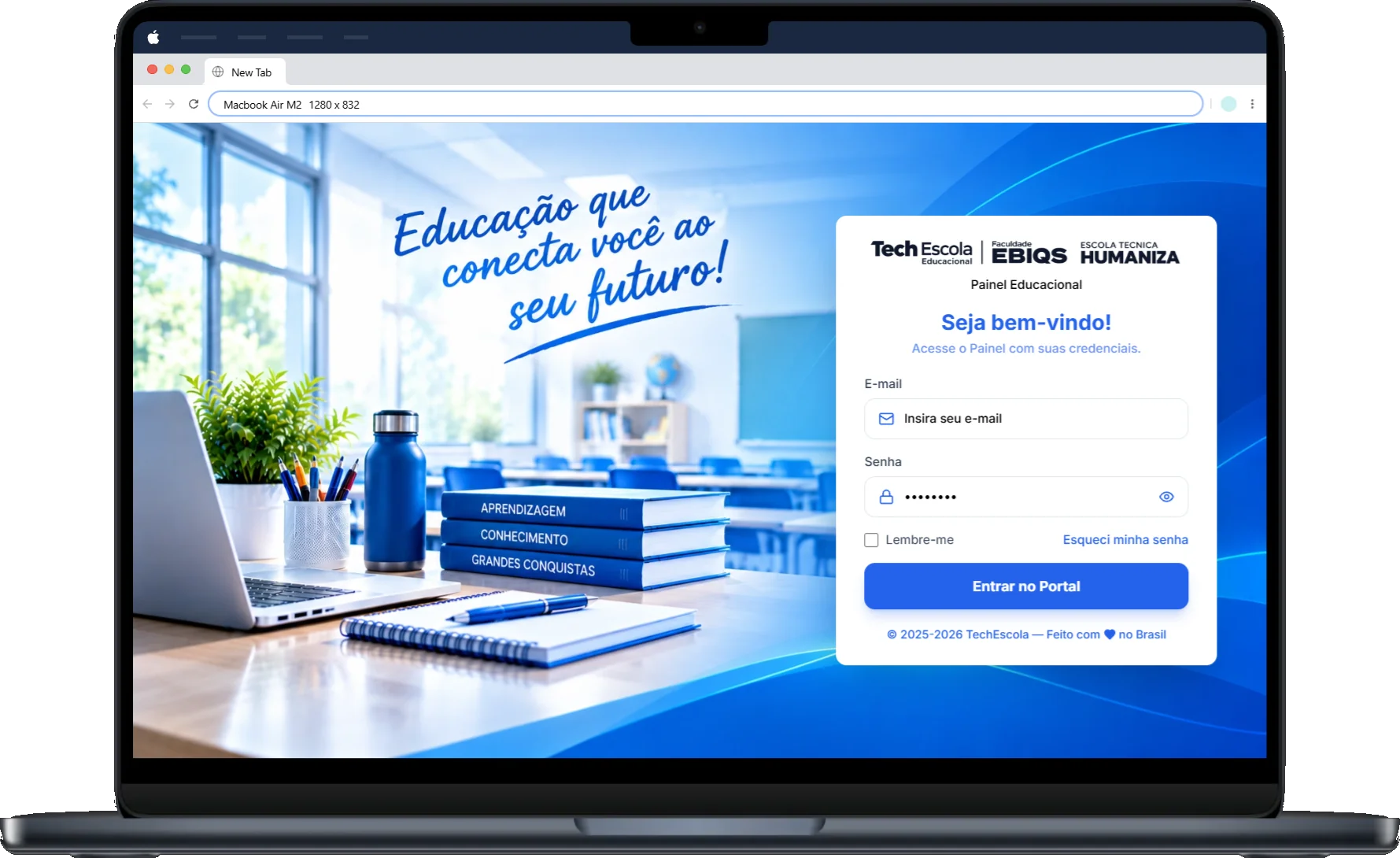 Tela de login do Portal Educacional da Tech Escola, Faculdade EBIQS e Escola Técnica Humaniza